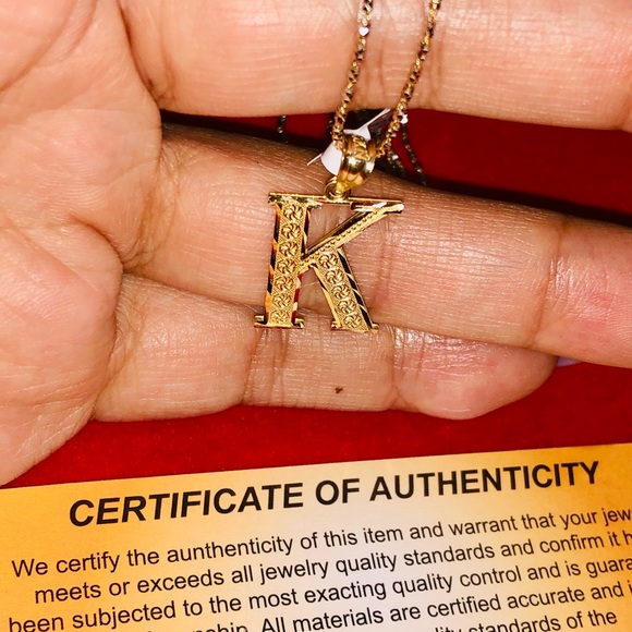 10k solid gold K initial pendant, NOT plated, Diamond cut custom made initial - Picture 5 of 6